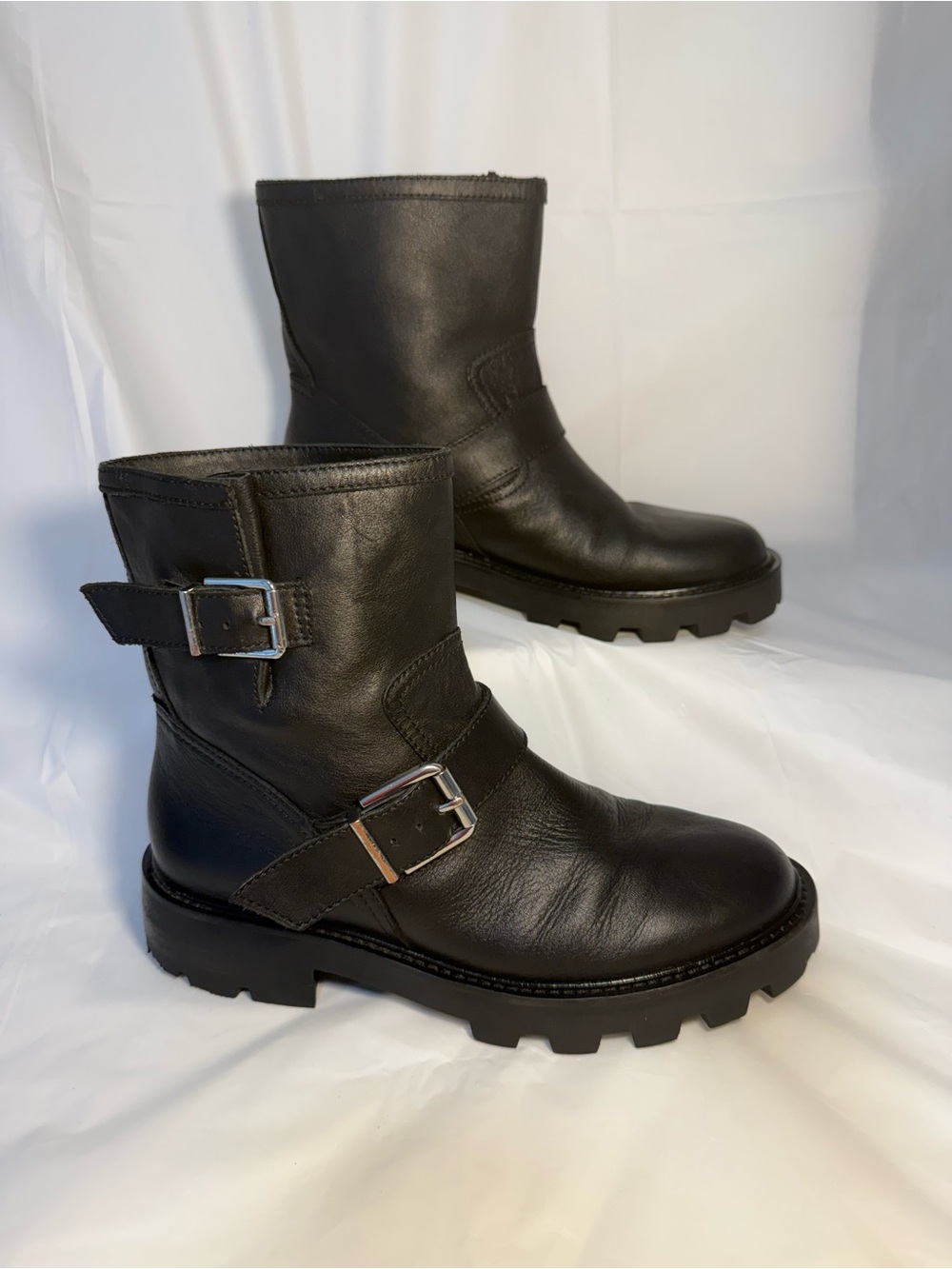 Banana Republic Black Leather Women's Combat Boots with Buckle